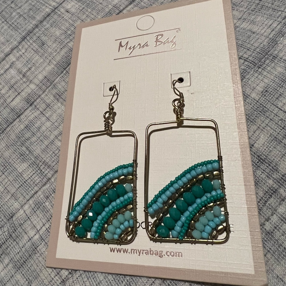 Myra Bag brand Blue turquoise gold beads EARRINGS NEW NWT 🌊